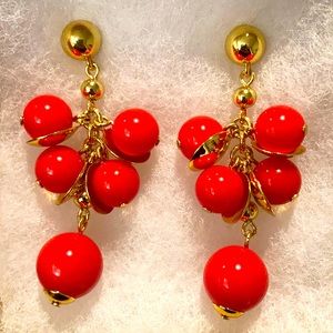 J. Crew Red and Gold color statement earrings
